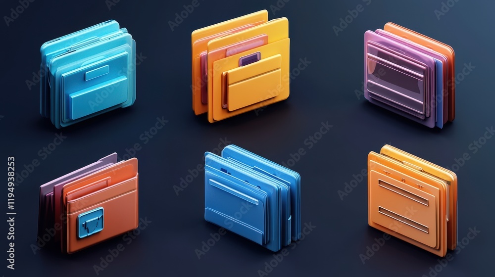 Poster colorful digital folders in a modern workspace representing business and technology concepts for int
