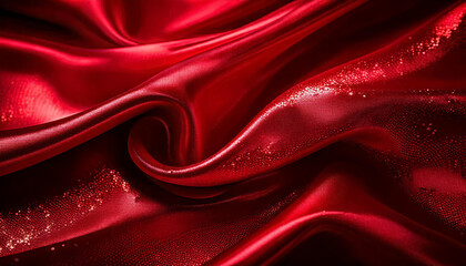 Red satin background with pleats.