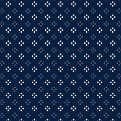 Small white flowers pattern doodle shapes motif continuous classic blue background. Modern floral fabric design textile swatch ladies dress, men's shirt all over print block.