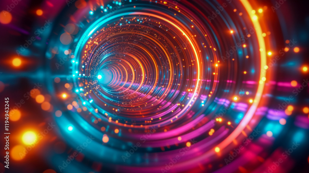 Poster abstract vibrant light tunnel with glowing lines and bokeh effec