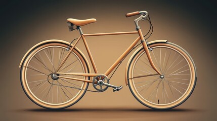 Fototapeta premium Classic light brown bicycle with fenders and curved handlebars, side view on brown background.