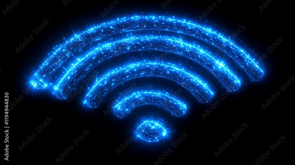 Poster abstract blue glowing wifi signal network design web data icon energy