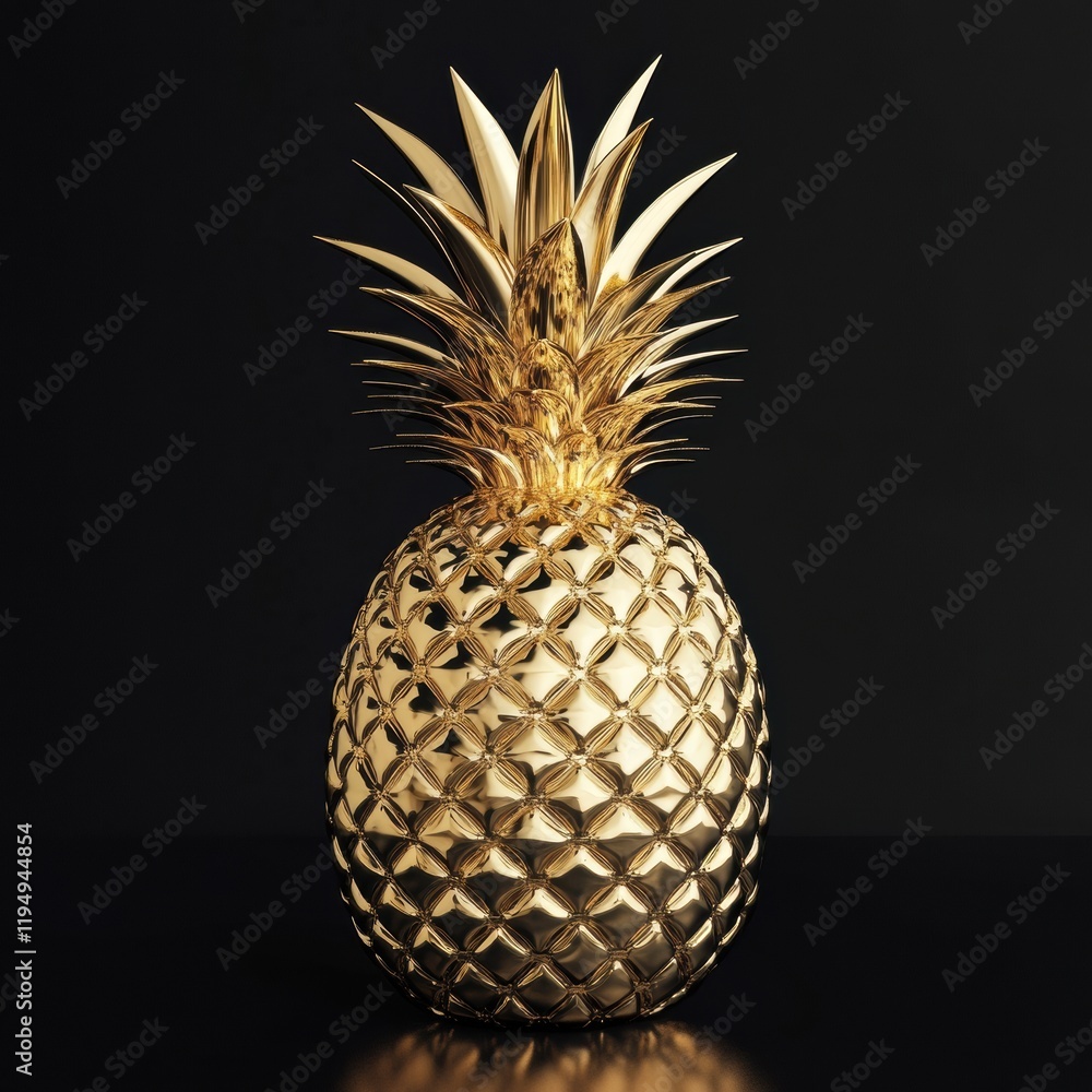 Poster luxurious golden pineapple displayed elegantly against a dark backdrop for visual appeal. generative