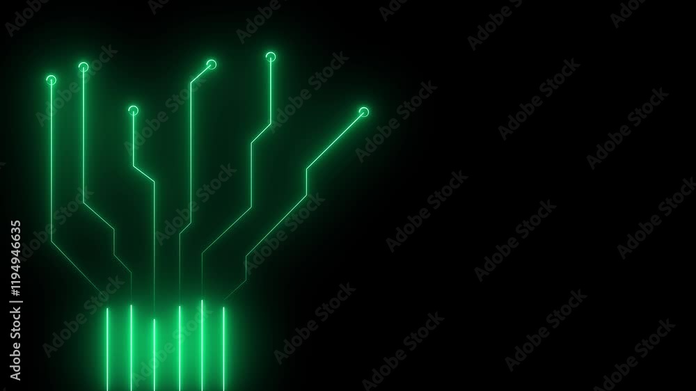 Poster neon abstract futuristic tech background with circuit board lines. seamless looping glowing chip mot