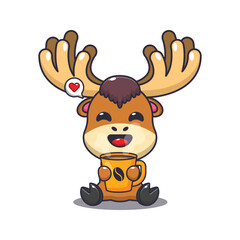 moose with hot coffee cartoon vector illustration.