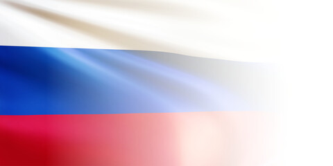 Fototapeta premium Realistic wavy national flag of the Russian Federation with blurred edge isolated on white background. Russia flag state symbol for celebrating patriotic holidays. 3d vector illustration