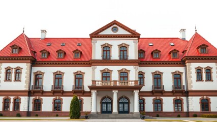 Fototapeta premium Majestic White Building with Red Roof - Architectural Photography