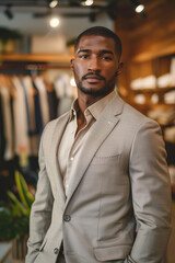 Polished Gentleman in Luxury Boutique: Close-Up of Stylish Man with Refined Elegance and Sophisticated Fashion Sense in Upscale Retail Setting