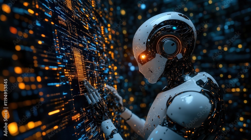 Poster concept of using artificial intelligence to assist with complex tasks in a futuristic digital enviro