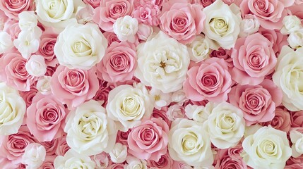 Banner with Roses on Pink Background and Copy Space: Flat Lay Frame for Valentine's Day, Wedding, International Women's Day, Mother's Day, Invitation, and Greeting Card Template with Flowers.