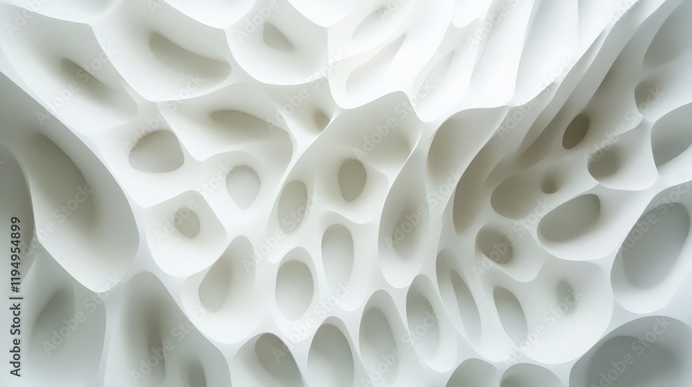 Poster abstract white 3d cellular structure with organic shapes and soft shadows