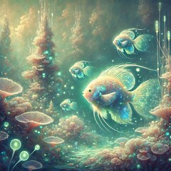 Fototapeta premium Surreal Underwater Bioluminescent Scene
