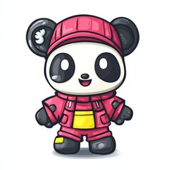 Fototapeta premium Adorable Panda Wearing Red Winter Outfit
