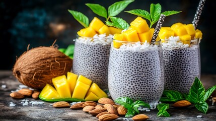 Tropical drink with coconut, mango, and acai