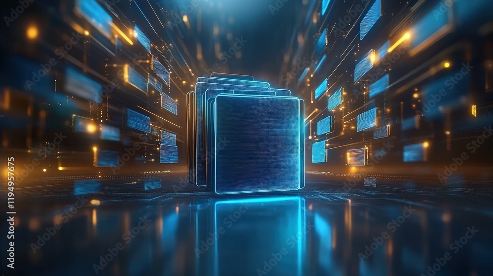 Poster digital illustration of an advanced online file management system with storage and data integration 