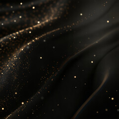 Cosmic digital illustration with swirling golden particles on a dark backdrop