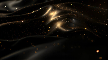 Obraz premium Cosmic digital illustration with swirling golden particles on a dark backdrop