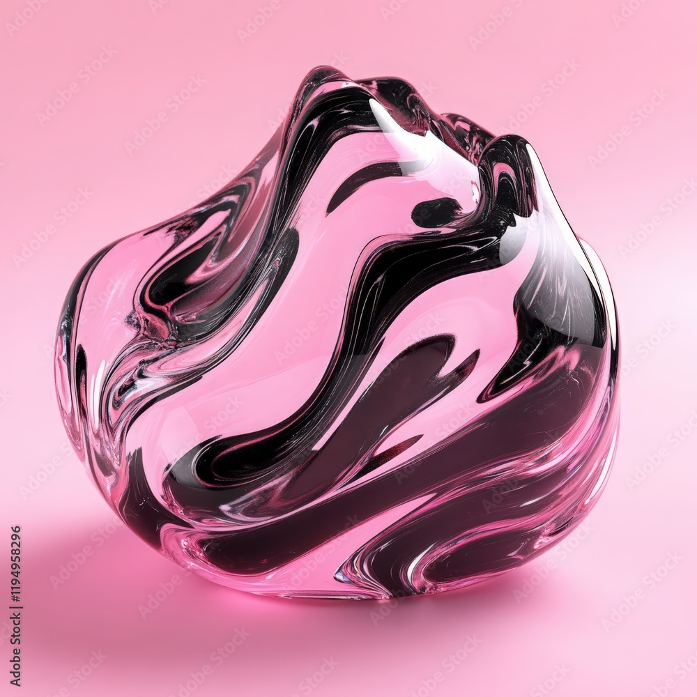 Aufkleber abstract pink and black glassy 3d object with smooth curves and reflections