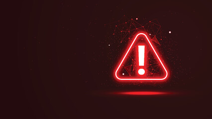 Futuristic glowing exclamation mark in a triangle shape. A Danger symbol with a neon light style. Dangerous warning signs in digital technology