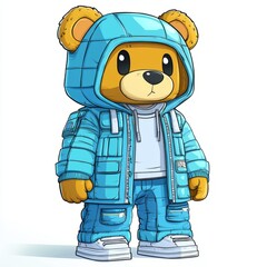 Stylish Teddy Bear Wearing a Blue Winter Outfit