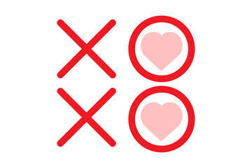 Hugs and kisses xo hearts love symbols in red and pink isolated on white background, romantic valentine's day vector icons for social media, cards and design. Vector illustration, PNG