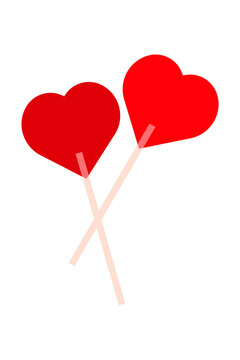 Set of two heart-shaped red lollipop on stick &ndash; Sweet Valentine's Day art on transparent background PNG for romantic designs, party decorations, and love-themed celebrations, posts, banners