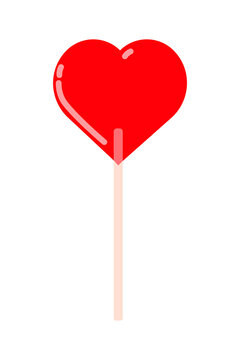Heart-shaped red lollipop on stick. Sweet Valentine's, Gallentine's Day. Transparent background PNG for romantic designs, party decorations, and love-themed celebrations, posts, banners, articles