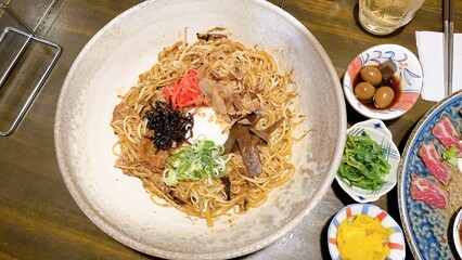 Japanese food. Stir-fried Udon. Yaki Udon
