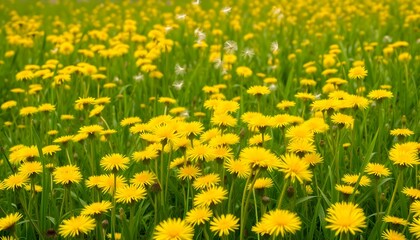 Obraz premium a field full of yellow dandelions in the grass