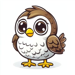 Fototapeta premium Adorable Cartoon Baby Owl With Big Eyes