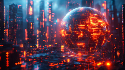 Digital data sphere, glowing technology, futuristic network, connection, abstract, perfect for tech, science and ai themes.