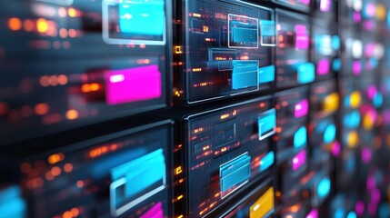 Obraz premium Digital Management System Interface for Online File Storage and Organization with Colorful Data Blocks and Modern Design Aesthetics