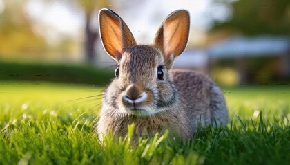 Fototapeta premium Rabbit images, rabbit in the grass, Springtime Rabbit in a Sunlit Garden Scene