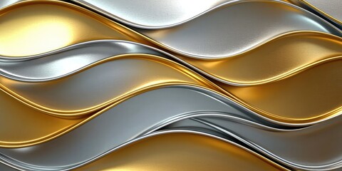 A gradient of gold and silver wave lines with a metallic effect.