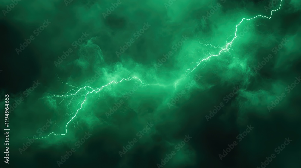 Aufkleber electrifying abstract green lightning bolt flash amidst dramatic clouds creating atmospheric energy 