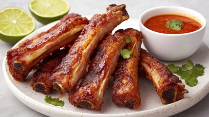 Crispy fried pork ribs served with a zesty lime dipping sauce