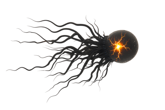 A swirling, dark entity with tentacle-like extensions, featuring a glowing core that emits light and energy.