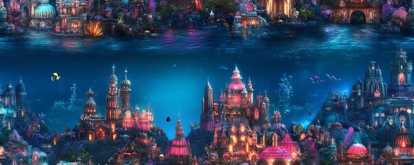Obraz premium Tilted perspective of a lavish underwater city