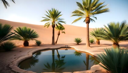 Fototapeta premium a pool surrounded by palm trees in the desert