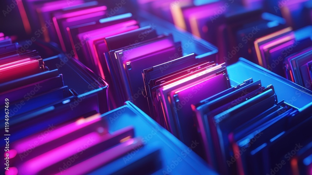 Poster abstract digital concept showcasing vibrant file organization system with glowing colors for online 