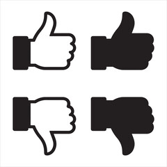 Thumb Up and Thumb Down icon. Like and dislike icons set isolated on white background. Flat design Vector illustration.