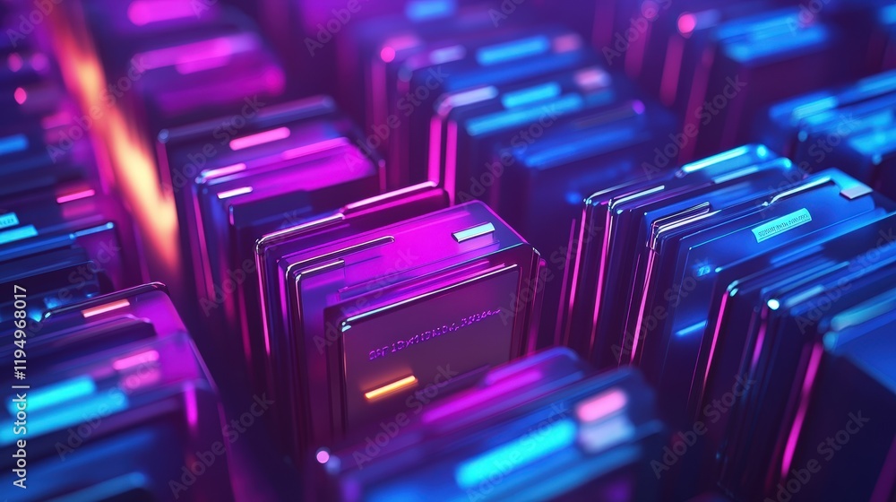 Poster futuristic digital document management concept with colorful file folders for online approval and co