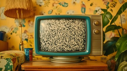Vintage Television Set with Floral Wallpaper