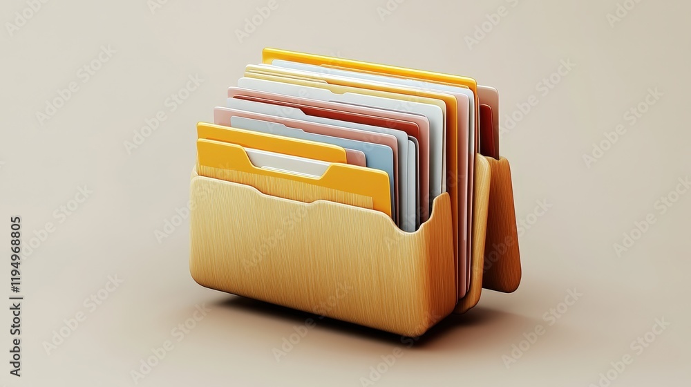 Poster colorful organized file folders in wooden holder representing efficient document management system f
