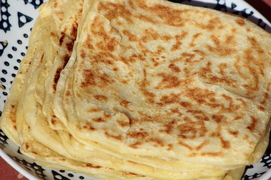 A close-up of the traditional Moroccan flatbread known as msemmen or msemen