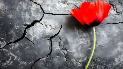 Resilient Red Poppy Amidst Broken Ground