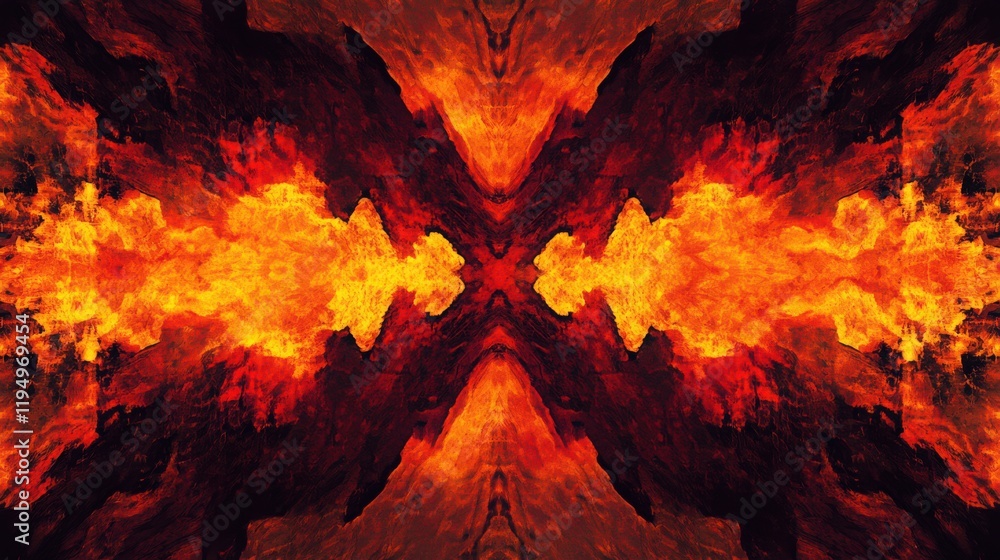 Poster abstract symmetrical pattern with vibrant orange and deep red tones