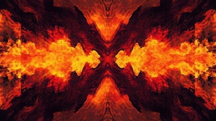 Fototapeta premium Abstract symmetrical pattern with vibrant orange and deep red tones