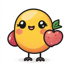 Obraz premium Happy Yellow Bird Holding A Red Apple