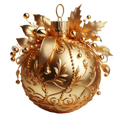 golden christmas ball with ribbon